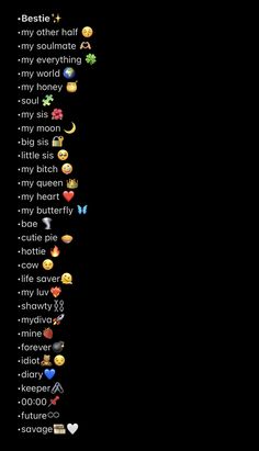 the text is written in different languages on a black background with emoticions and hearts