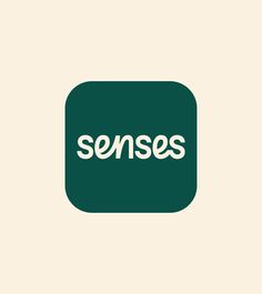 the words sense are written in white on a dark green square with an off - white background