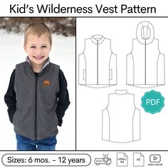 a child's vest pattern with an image of the front and back of it