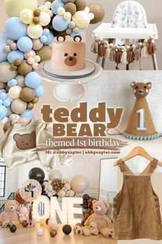 teddy bear themed first birthday party inspiration board Birthday Bear Theme, Bear Picnic Birthday Party, Teddy Bear Picnic Birthday Party