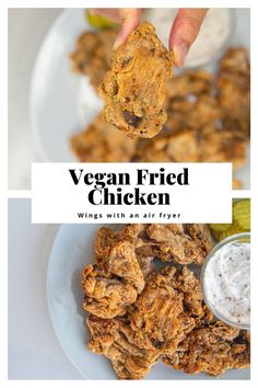 vegan fried chicken wings with an air fryer and ranch dip on the side