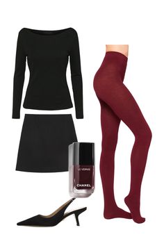 If you want to keep your New Year's Eve outfit simple without being boring, this all-black ensemble with bordeaux red tights is a simple, yet stylish look. Discover more party outfits on my blog. New Years Eve Winter Outfit, Party Christmas Outfit, Simple New Years Outfit, New Years Eve Outfits Simple, New Year’s Eve Outfits Casual, Simple Nye Outfit, New Years Eve Casual Outfit Ideas, Red Party Outfit, Trendy New Years Eve Outfit