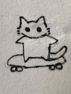 a drawing of a cat riding a skateboard