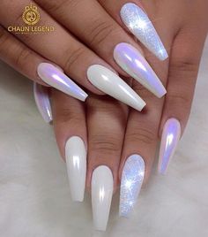 Shiny Nails Designs, White Acrylic Nails, Nails Glitter, Super Nails, Simple Nail, Coffin Nails Designs, Dope Nails