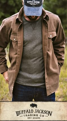 No rules on how to wear this men’s shirt. For this one, they opted to ditch the plaid and picked up wooden buttons instead. Pretty cool. For casual fall style, outfit it with jeans and boots. These shirts make great gifts for guys | dads | men who have everything. Great Gifts For Guys, Country Man, Buffalo Jackson, Cool Shirts For Men, Gifts For Guys, Estilo Country, No Rules, Rugged Style, Americana Fashion