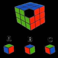 three cubes are shown with the letters abc and c