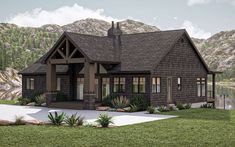 this is an artist's rendering of a house in the mountains