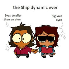 an image of two people with the words, the ship dynamic ever and eyes smaller than an