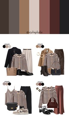 Black and brown outfit inspo Black And Brown Outfit Hijab, Brown Black Cream Color Palette, Black White Brown Outfit, Colors That Go With Brown Outfits, Brown Outfit Hijab, Black Brown Outfit, Striped Cardigan Outfit, Stripe Cardigan Outfit, Black And Brown Outfit