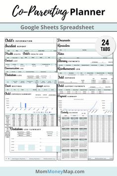 Co-Parenting Planner Google Sheets Spreadsheet - Blue – Mom Money Map Hospital Checklist, Family Command Center, Bookkeeping Business, Divorce Papers, School Information