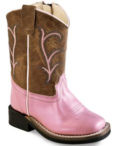 Old West Toddler Girls' Pink Leather Boots - Square Toe, Pink Pink Leather Boots, Old West Boots, Pink Cowboy Boots, Pink Cowboy, Real Leather Boots, Fashionable Snow Boots, Boots Square Toe, Toddler Boots, Pink Boots