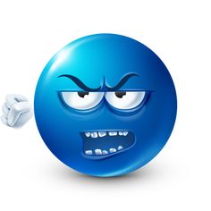 an emoticive blue ball with eyes and hands on it's side, making a face