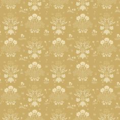 a yellow and white wallpaper with flowers on it