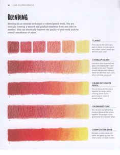 the color chart for blending is shown in red, yellow and orange tones with different colors