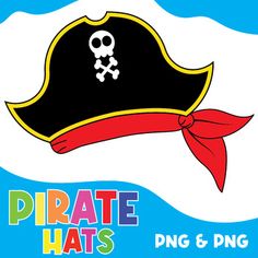 a pirate hat with a red bow on it and the words pirate hats written below