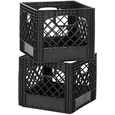 two black crates stacked on top of each other