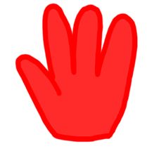 a red hand with two fingers extended