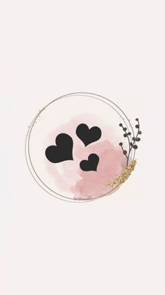 a pink and black plate with hearts on it