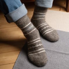 Properties: Wear them as: ✨ Ultra Warm ✨ Slipper socks ✨ Odor Resistant ✨ Camping socks ✨ Wick Moisture ✨ Sleeping socks ✨ Thermoregulating ✨ Lounge wear About this Pattern: Our crew-length goat wool socks will become your go-to choice for comfort whether you're looking for hiking, lounging, or sleeping socks. These versatile socks feature a traditional design with a pop of blue, allowing for easy matching with your winter ensemble. Elevate your daily routines or outdoor adventures with the idea Wool Socks Aesthetic, Camping Socks, Purple Violet Flower, Sleeping Socks, Camp Socks, Socks Aesthetic, Flower Socks, Warm Slippers, Goat Hair