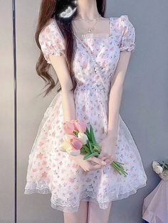 Size Length (cm) Bust(cm) Waist (cm) Shoulder (cm) Sleeve (cm) S 81 82 64 35 12 M 82 86 68 36 13 L 83 90 72 37 14 XL 84 94 76 38 15 Floral Princess Dress, Harajuku Dress, Fluffy Dress, Gentle Style, Solid Color Dress, Floral Lace Dress, High Quality Dress, Sweet Floral, Fairy Dress