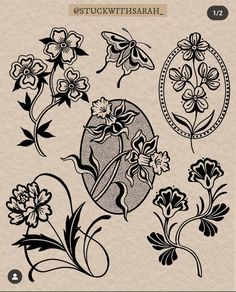 an image of flowers and butterflies in black on beige paper with the words stuckwithsarh