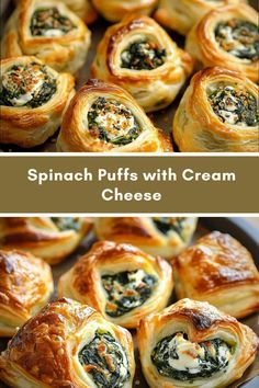 spinach puffs with cream cheese on top and in the middle, are shown