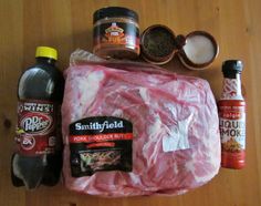 meat, spices and seasonings laid out on a table