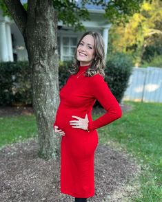 @jennacooperfit looking gorgeous in the colour of the season ❤️ Neck Lift, Dress Out, Maternity Dress, Funnel Neck