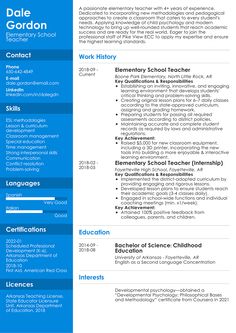 a blue and white resume template for an elementary school teacher with no work on it