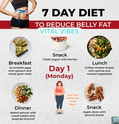 **7-Day Diet Plan to Reduce Belly Fat: Kickstart Your Fat Loss Journey**    **Description:**   "Reducing belly fat is not just about exercise—it also involves making mindful, healthy choices in your diet. This 7-day diet plan is designed to help you target belly fat by focusing on nutrient-dense foods, portion control, and balanced meals. It includes plenty of fiber, lean protein, and healthy fats while reducing refined sugars and processed foods. By following this diet plan, you can help reduce bloating, promote fat burning, and jumpstart your journey to a healthier lifestyle.  **Day 1:** - **Breakfast**: Oatmeal with chia seeds, blueberries, and a handful of almonds. - **Lunch**: Grilled chicken salad with spinach, cucumbers, tomatoes, and olive oil dressing. - **Snack**: Greek yogurt wi Foods To Lose Belly Fat For Women, Low Calorie Foods List, Losing Belly Fat Diet, Low Calorie Fast Food, Lunch Workout, Lose Belly Fat Diet, Diet Routine, Fat Loss Journey, Glowup Tips