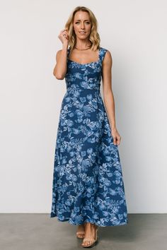 Mandy Maxi Dress | Blue Floral Blue Midi Dress Uk, Navy Bridesmaid Dress Mismatched, Navy Bridesmaid Dresses With Pink Flowers, Mismatching Blue Bridesmaid Dresses, Formal Wedding Guest Attire, Blue Wedding Guest Dresses, Floral Bridesmaid Dresses, Spring Wedding Guest Dress, Dress Code Wedding