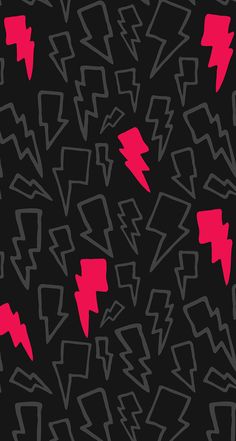 a black and red wallpaper with many different types of lightning bolt shapes on it