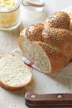 a loaf of bread sitting on top of a table