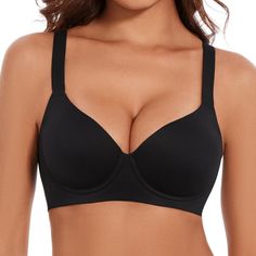 PRICES MAY VARY. 【Ultra Soft Underwire Bras for Women】: 38.5% spandex gives this bra more stretch than most push-up bras on the market. The microfiber fabric is soft against their skin and the fine hole details on the side wings help with ventilation. 【Smooth Comfort Band】: This full-support seamless bra has a smooth comfort band under the bust and wide wings that create a soft base for clothing. "It smooths your back and underarms and you can wear it for 18 hours and it doesn’t hurt." raved one try-on wearer. 【Specifically for CD Cups Plus Size Bras】: For bigger busts, you most likely want a plus size bra with a particularly good lift but comfort. Luckily, Dreamcountry is designed specifically for CD cups. As it’s not necessarily significant stuffing you’re after when you have a bigger bu Full Cup Bra Design, Minimizer Bras, Bras Black, Underwire Bras, Better Cr Dr, Plus Size Bras, Minimiser Bra, Lounge Lingerie, Dr Closet