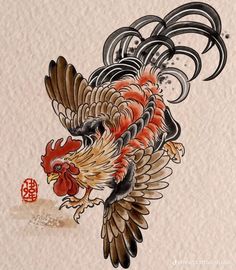 Japanese Style Tattoo Art, Polish Chicken Tattoo, Japanese Rooster Tattoo, Japanese Animal Tattoo, Tattoo Rooster, Japanese Rooster, Traditional Tattoo Drawings, Chicken Tattoo