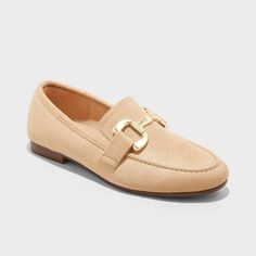 Women's Carolyn Loafers with Memory Foam Insole - A New Day™ Beige 5 Gold Flat Loafers For Workwear, Gold Flat Loafers For Work, Classic Gold Loafers With Round Toe, Classic Gold Flats For Spring, Gold Slip-on Loafers With Round Toe, Gold Almond Toe Loafers For Fall, Gold Slip-on Flats With Cushioned Footbed, Gold Cushioned Slip-on Flats, Gold Slip-on Loafers For Fall