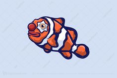 an orange clown fish with white stripes on it's face and eyes, swimming in the water