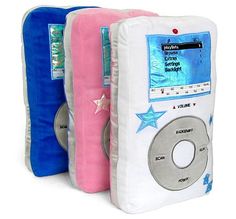 three ipods are lined up next to each other in different colors and designs,