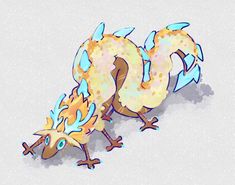 an image of a cartoon style dragon with blue and yellow colors on it's body