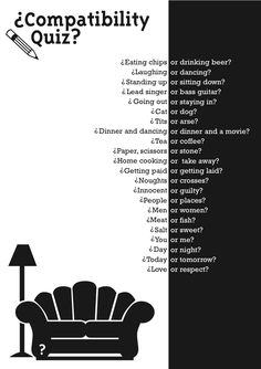 a black and white poster with the words compatibility quiz on it