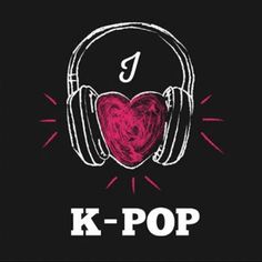 the logo for k - pop with headphones and a heart on it's side