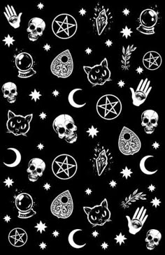 a black background with white skulls, stars and crescents on it's side