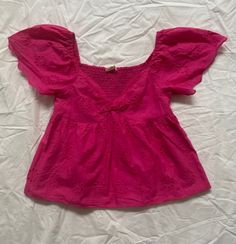 Baby doll Short-Sleeve Top Eyelet Fabric: 100% Cotton Sweetheart Neckline Color: Hot Pink Fit: True to Size Shown in Size Small Sweetheart Top, Eyelet Fabric, Pink Fits, Baby Doll, Sweetheart Neckline, Sofia, Baby Dolls, Short Sleeves Tops, Hot Pink