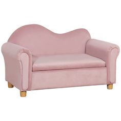 a small pink chair with wooden legs and arm rests on an isolated white background for use in children's furniture