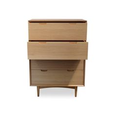 a wooden dresser with two drawers sitting on it's sideboard, against a white background