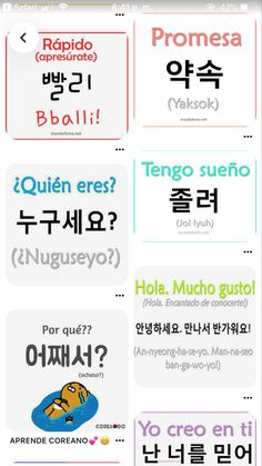 an iphone screen with several different languages on it and the same language in each language