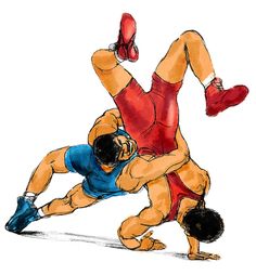 two men are wrestling in an artistic drawing