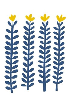 three blue and yellow plants on a white background