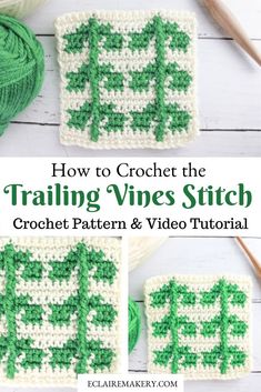 the crochet pattern is showing how to crochet the trailing vines stitch