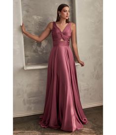 Mauve Rose Satin Ruched Knotted Keyhole Evening Gown - Unique Vintage - Womens, DRESSES, PROM AND SPECIAL OCCASION Mauve Rose Bridesmaid Dress, Mauve Dress Formal, Mid Size Prom Dress, Old Rose Gown, Mauve Gown, Mauve Bridesmaid Dresses, Rose Colored Dress, Ruched Gown, Mauve Bridesmaid Dress